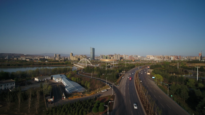 河南三门峡市城市上空建筑航拍