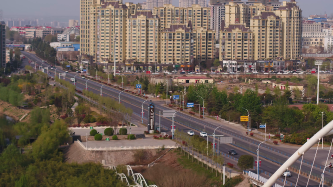 河南三门峡市城市上空建筑航拍