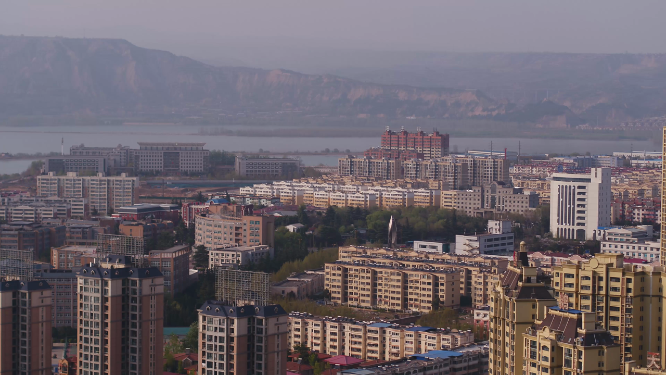 河南三门峡市城市上空建筑航拍