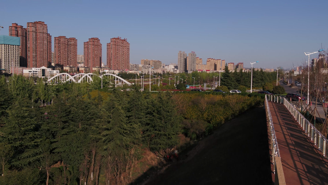 河南三门峡市城市上空建筑航拍