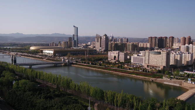 河南三门峡市城市上空建筑航拍