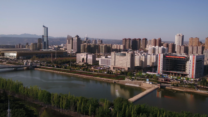 河南三门峡市城市上空建筑航拍