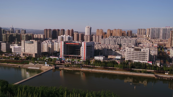 河南三门峡市城市上空建筑航拍