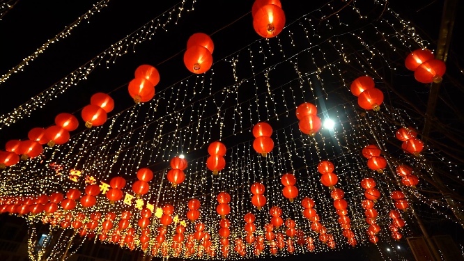 春节城市夜晚灯光氛围