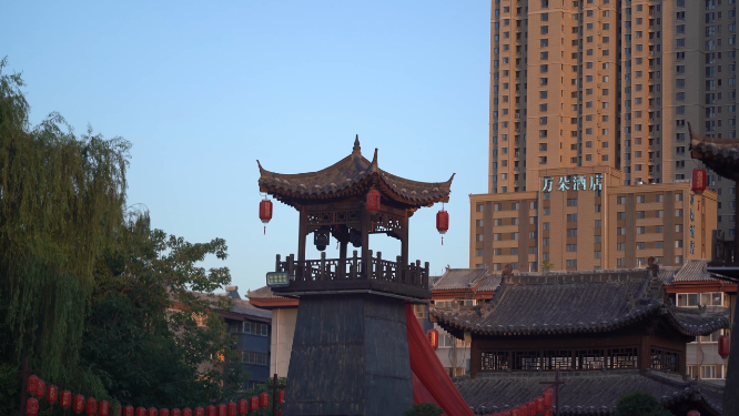 河南洛阳洛邑古城傍晚景色拍摄