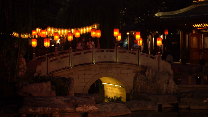 河南洛阳洛邑古城夜晚景色拍摄