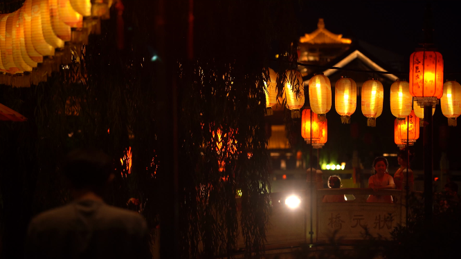 河南洛阳洛邑古城夜晚景色拍摄