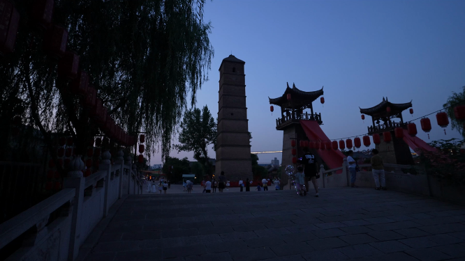 河南洛阳洛邑古城傍晚景色拍摄