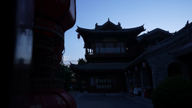 河南洛阳洛邑古城傍晚景色拍摄