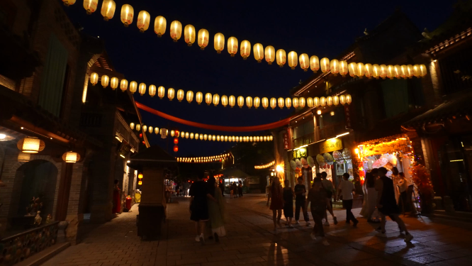 河南洛阳洛邑古城夜晚景色拍摄