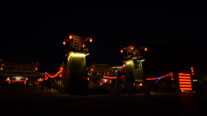 河南洛阳洛邑古城夜晚景色拍摄