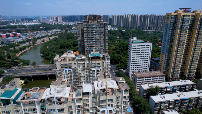 河南洛阳王城公园周围城市空镜全景航拍