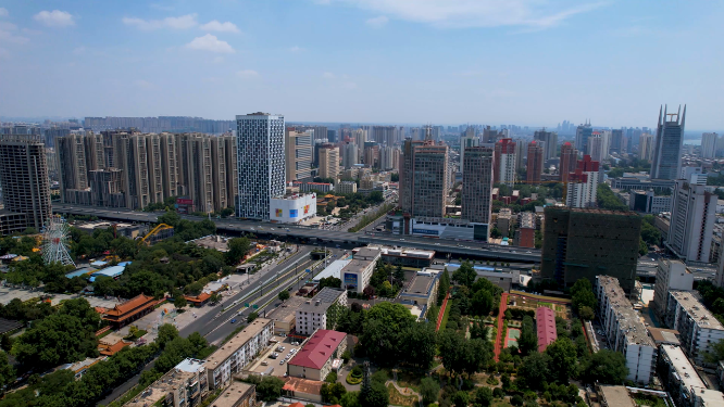 河南洛阳王城公园周围城市空镜全景航拍