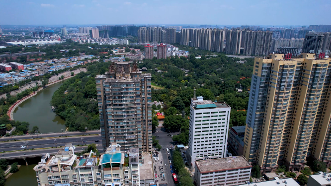 河南洛阳王城公园周围城市空镜全景航拍
