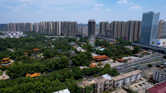河南洛阳王城公园周围城市空镜全景航拍