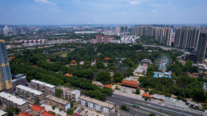 河南洛阳王城公园周围城市空镜全景航拍