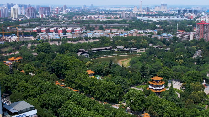 河南洛阳王城公园周围城市空镜全景航拍
