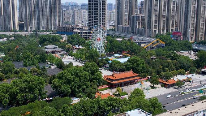 河南洛阳王城公园周围城市空镜全景航拍