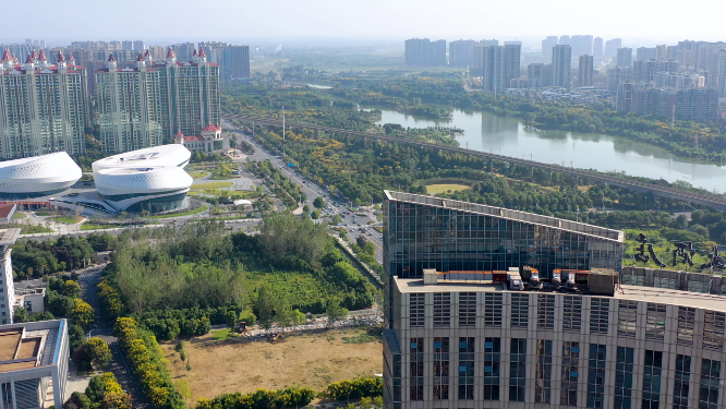 4k航拍孝感东城区建筑交通