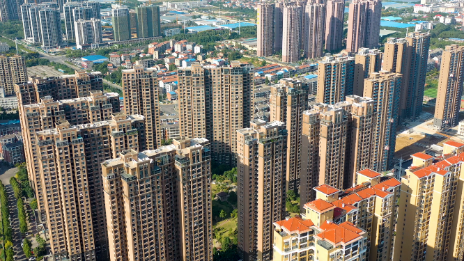 4k航拍孝感东城区建筑交通