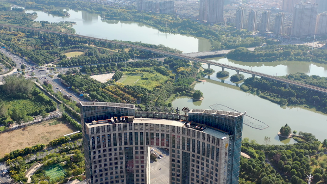 4k航拍孝感东城区建筑交通