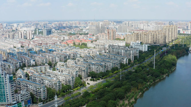 4k航拍孝感东城区建筑交通