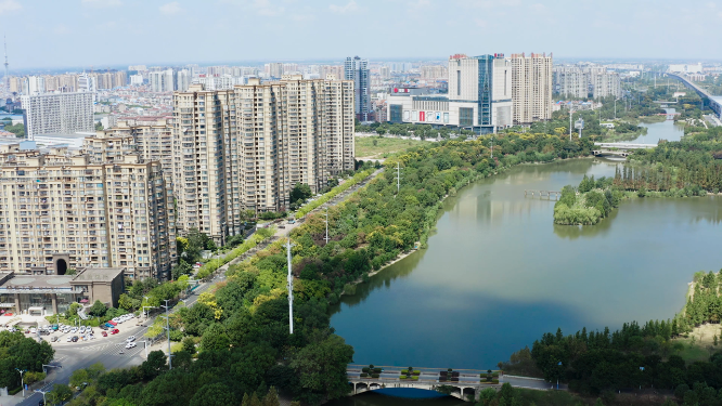 4k航拍孝感东城区建筑交通