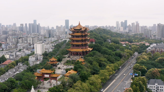 航拍武汉黄鹤楼景区