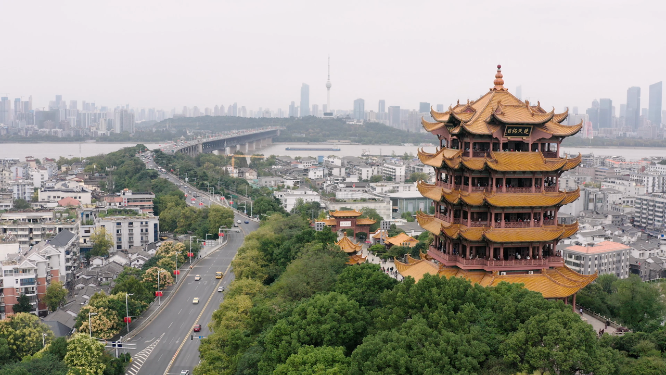 航拍武汉黄鹤楼景区