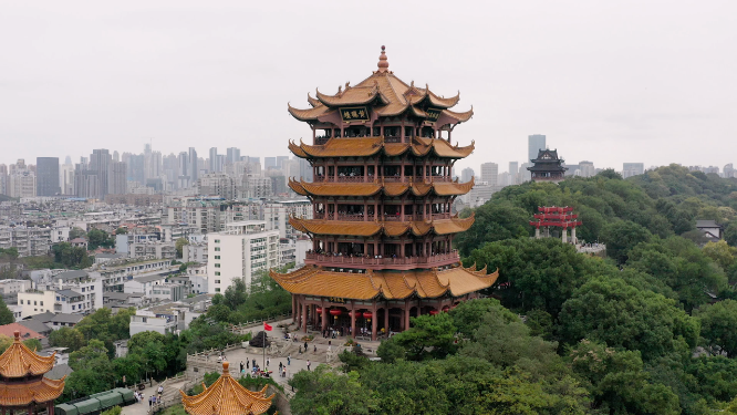 航拍武汉黄鹤楼景区