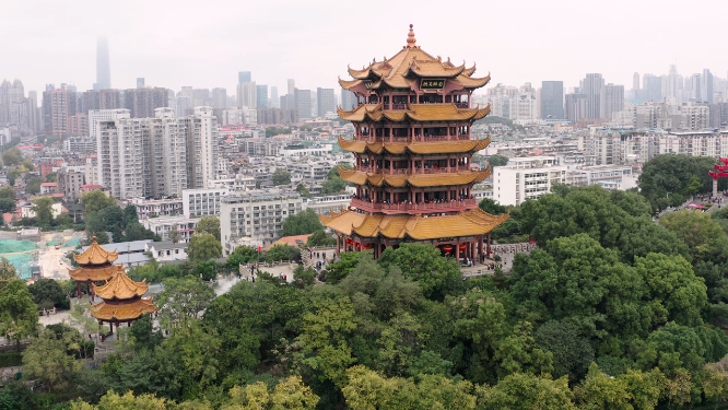 航拍武汉黄鹤楼景区