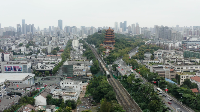 航拍武汉黄鹤楼景区
