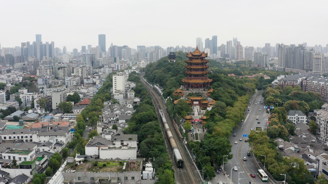 航拍武汉黄鹤楼景区