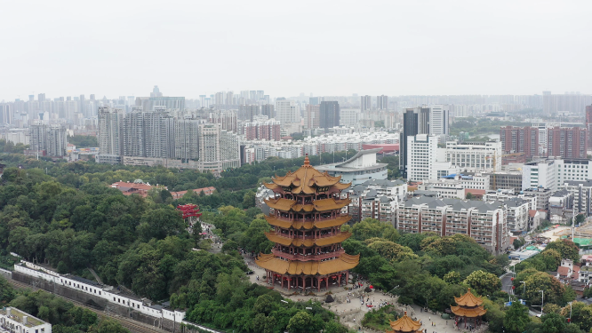 航拍武汉黄鹤楼景区