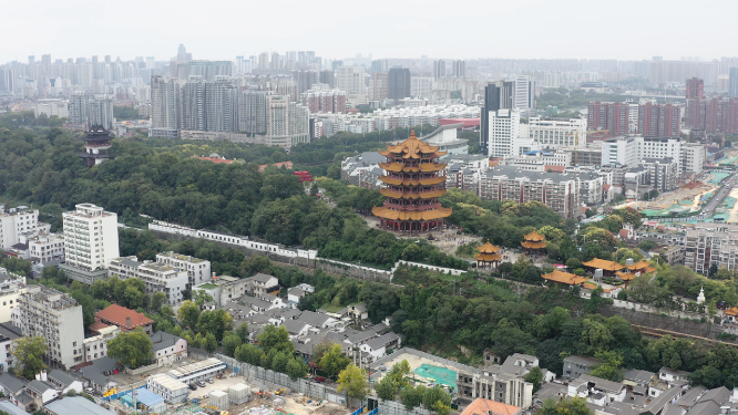 航拍武汉黄鹤楼景区