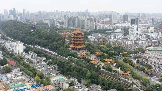 航拍武汉黄鹤楼景区