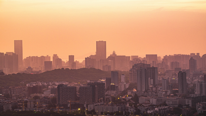 孝感城市夕阳延时