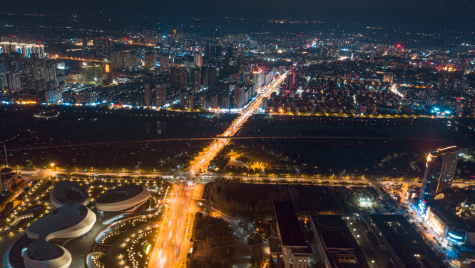 4k航拍孝感城市夜景车流延时素材