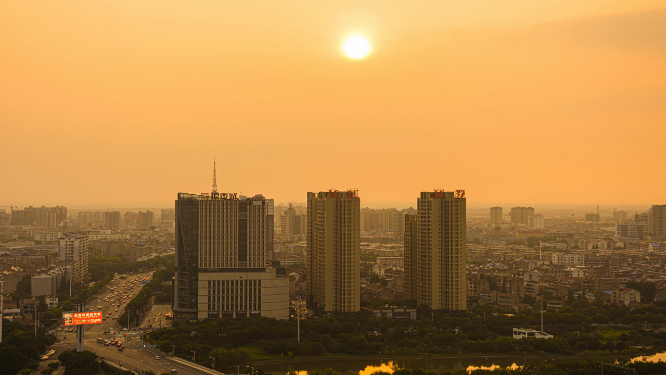 孝感城市夕阳延时