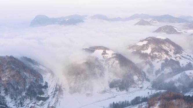 4k航拍恩施雪山雾凇