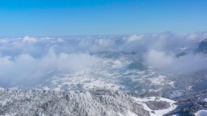 4k航拍恩施雪山雾凇风光