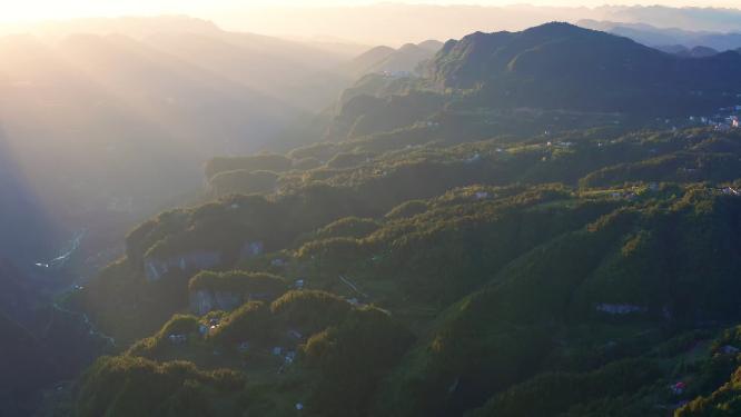 4k航拍山村晚霞延时