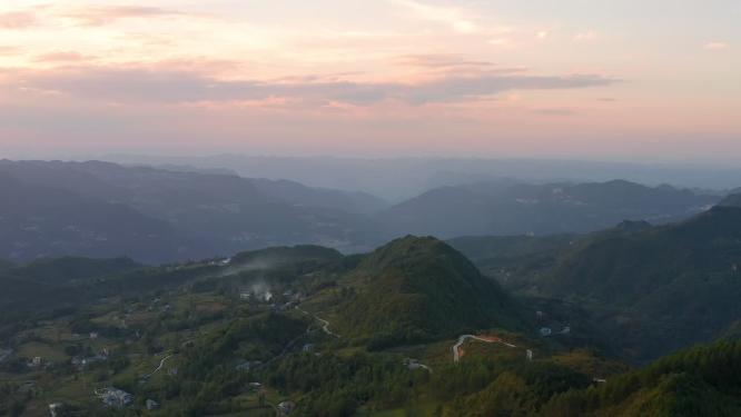 4k航拍山村晚霞