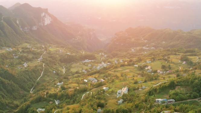 4k航拍山村晚霞