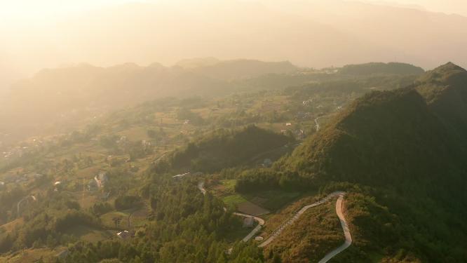4k航拍山村森林