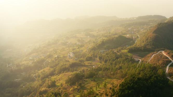 4k航拍山村森林