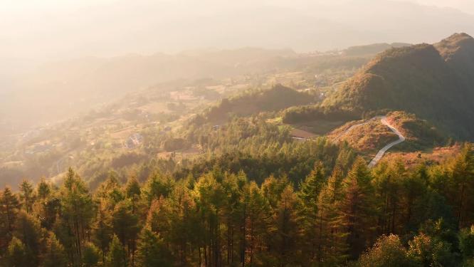 4k航拍山村森林