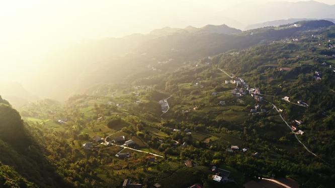 4k航拍山村晚霞
