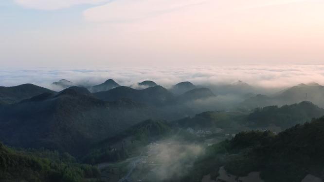 4k航拍山村晚霞