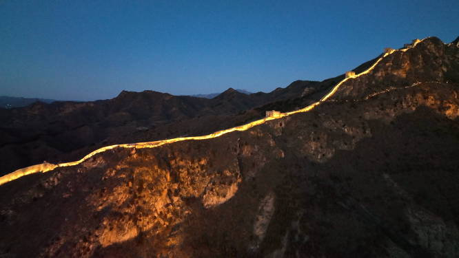 长城唯美光影夜景航拍